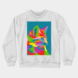 Cute Cat Pop Art blue bg Crewneck Sweatshirt